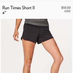 Lulu lemon run times II short 4"